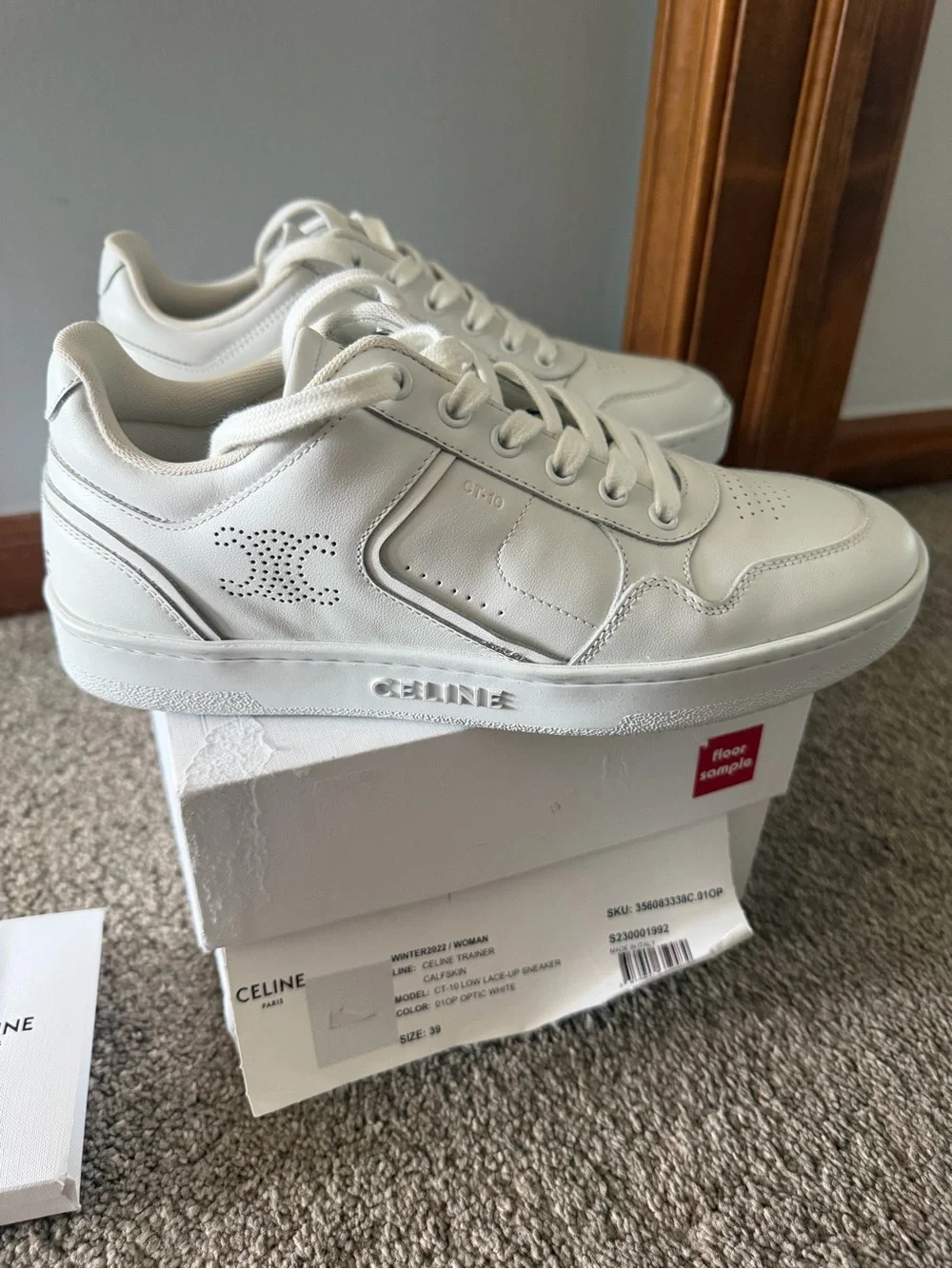 Celine White Leather Low-Top Sneaker with Perforated Logo